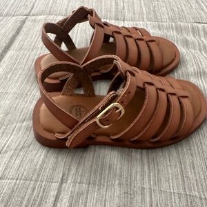 Kids Brown Leather Fisherman Sandals - Adjustable Buckle